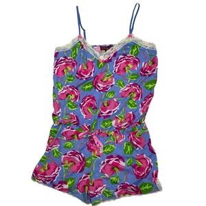 Betseyville Betsey Johnson Womens XL Floral Lace Pajamas Sleep Romper Y2K Pink